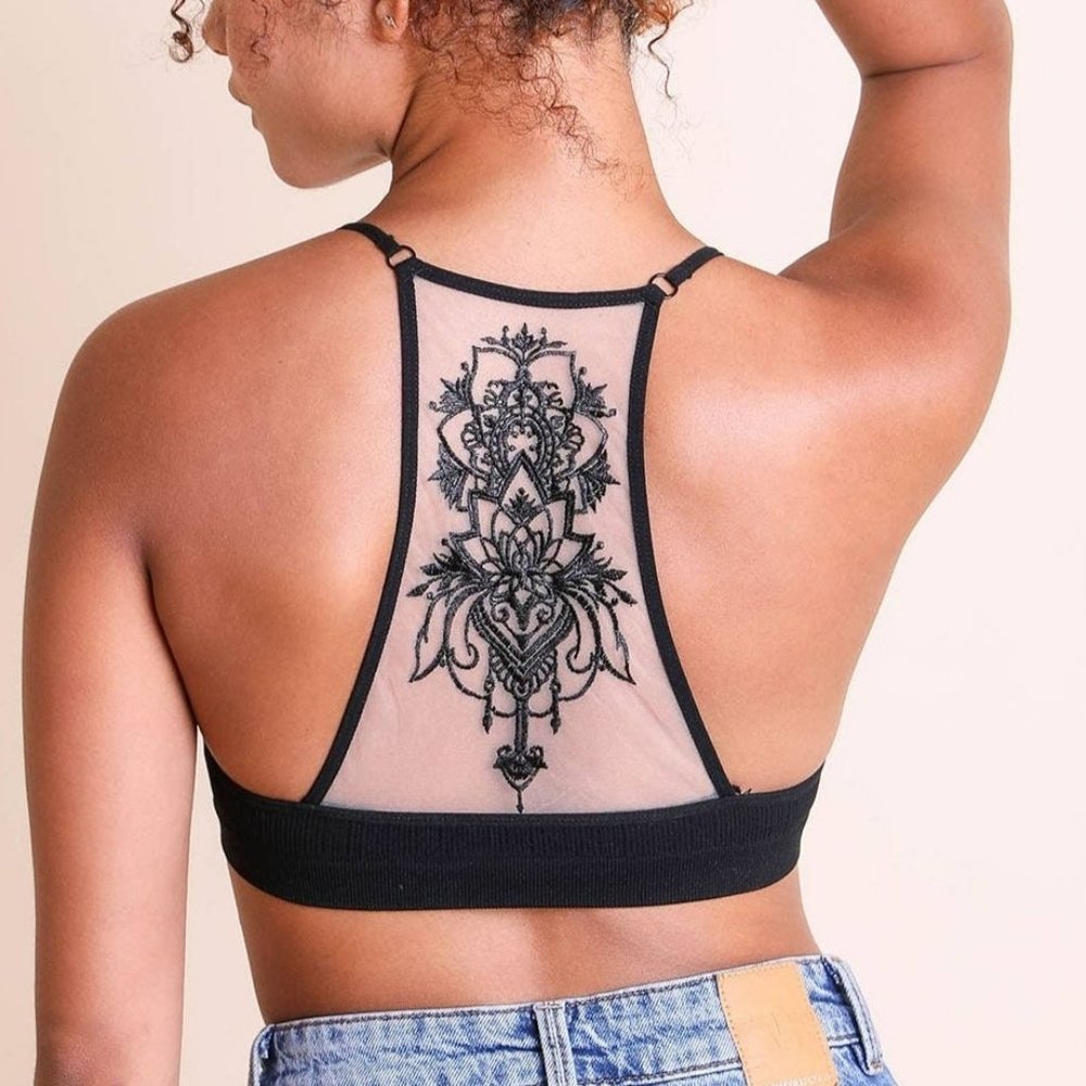 Tattoo Mesh Back Cropped Bralette Top
